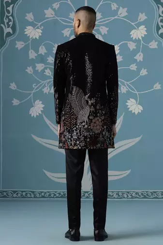 Black embroidered velvet sherwani