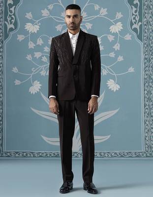 Brown hand embroidered blazer set 1