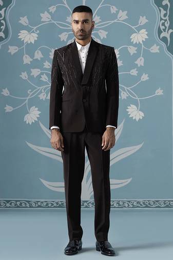 Brown hand embroidered blazer set