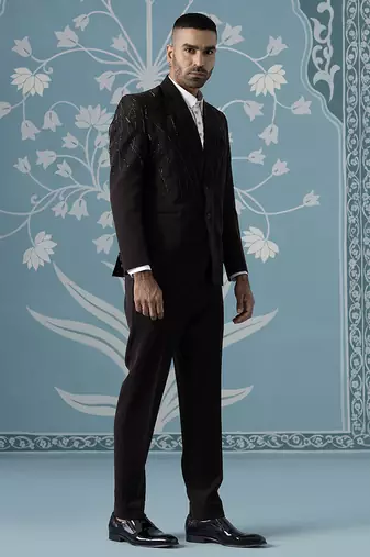 Brown hand embroidered blazer set