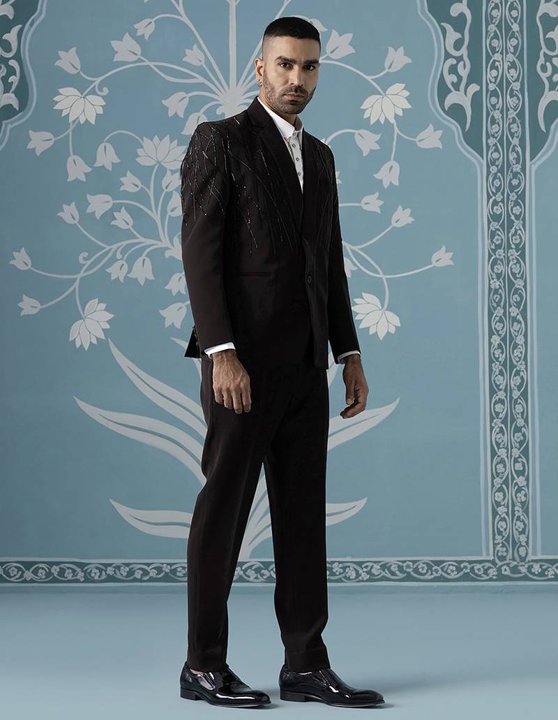 Brown hand embroidered blazer set