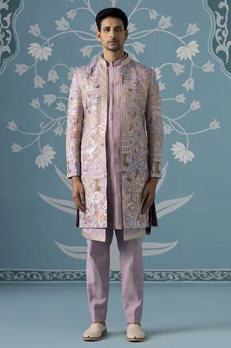 Pink embroidered polycotton indo western