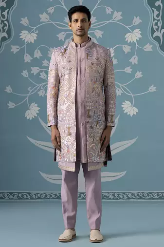 Pink embroidered polycotton indo western