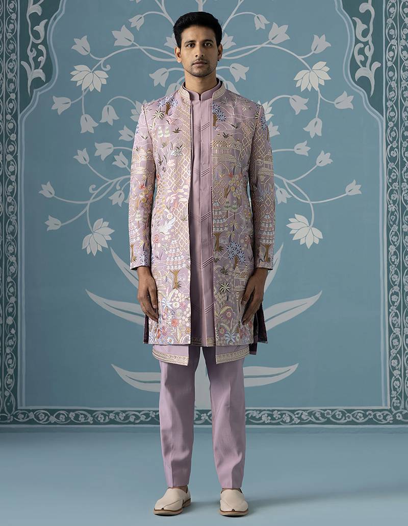 Pink embroidered polycotton indo western