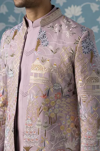 Pink embroidered polycotton indo western