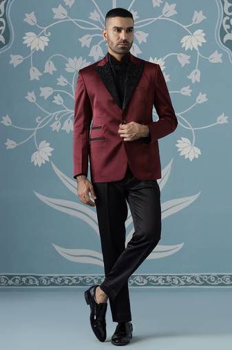Maroon embroidered luxury blazer set