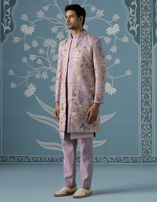 Pink embroidered polycotton indo western 3