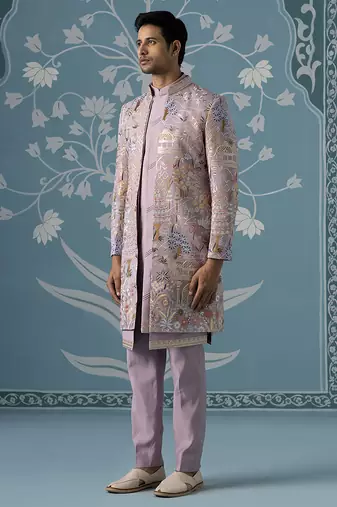Pink embroidered polycotton indo western