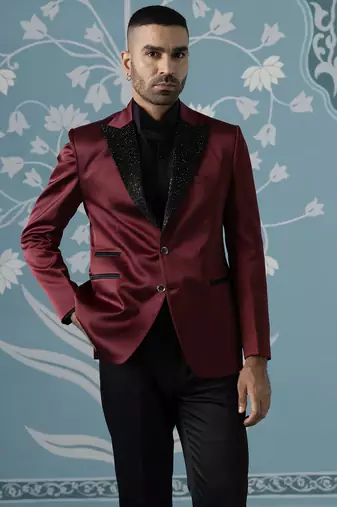 Maroon embroidered luxury blazer set