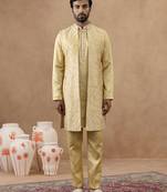 Yellow long bundi kurta set