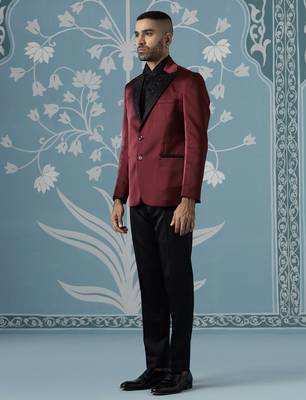 Maroon embroidered luxury blazer set 3