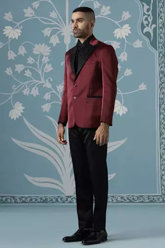 Maroon embroidered luxury blazer set