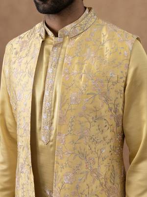 Yellow long bundi kurta set 2