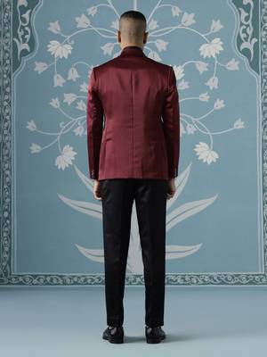 Maroon embroidered luxury blazer set 4