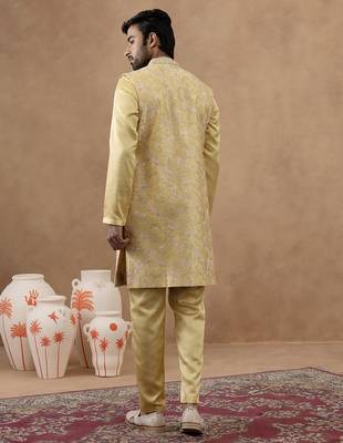 Yellow long bundi kurta set 4