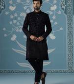 Black embroidered velvet sherwani