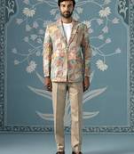 Designer patch-print blazer set in vibrant multi colours