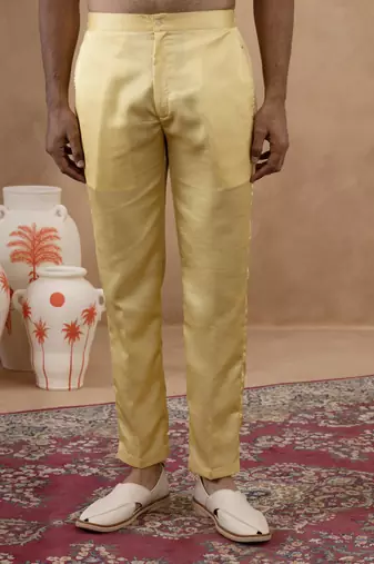 Yellow long bundi kurta set