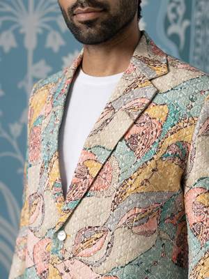 Designer patch-print blazer set in vibrant multi colours 2