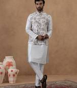 Ice blue floral embroidered bundi with kurta set
