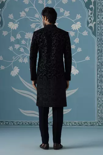 Black embroidered velvet sherwani
