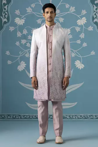 Beige self design polyester indo western