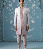 Beige self design polyester indo western