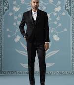 Black self-textured tuxedo set