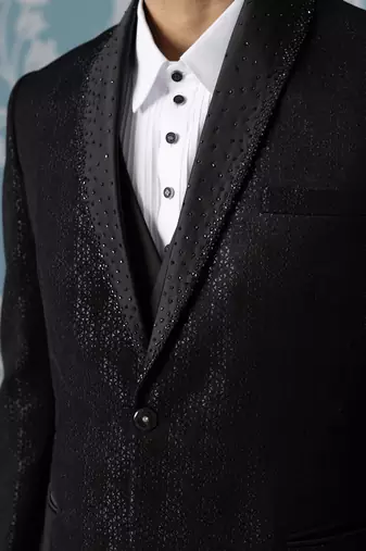 Black self-textured tuxedo set