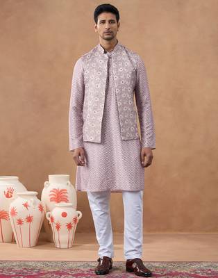 Pastel pink floral jacket & kurta set 1