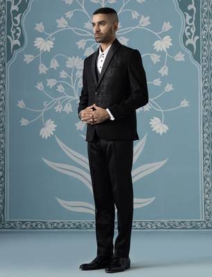 Black self-textured tuxedo set 3