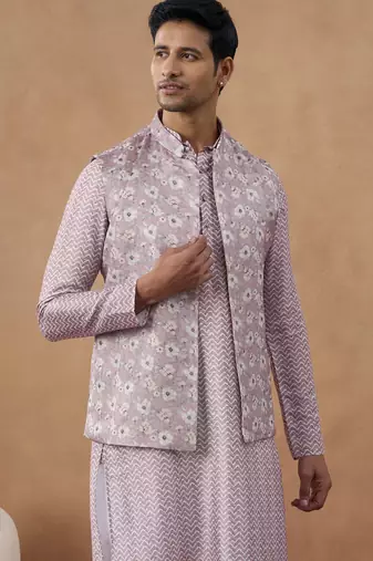 Pastel pink floral jacket & kurta set
