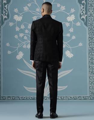 Black self-textured tuxedo set 4