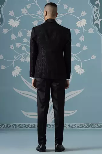 Black self-textured tuxedo set