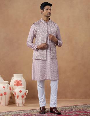 Pastel pink floral jacket & kurta set 3