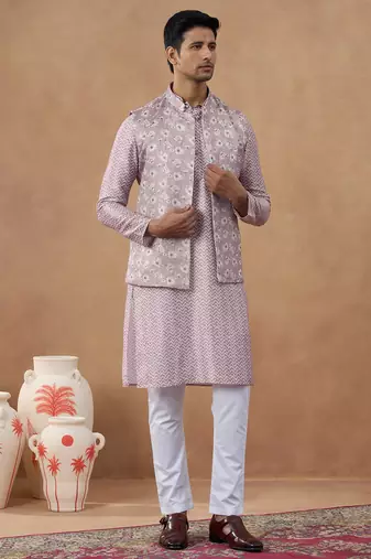 Pastel pink floral jacket & kurta set