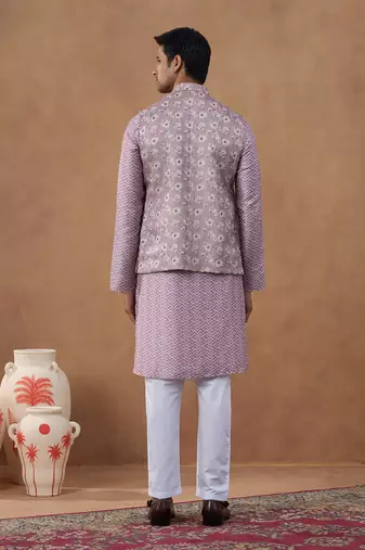 Pastel pink floral jacket & kurta set