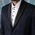 Navy textured blazer with tuxedo shirt