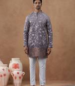 Embroidered mauve silk kurta set