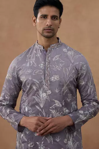 Embroidered mauve silk kurta set