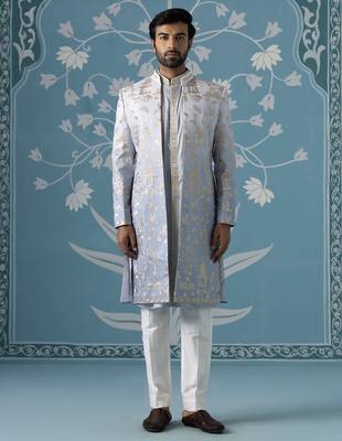 Blue embroidered polycotton indo western 1