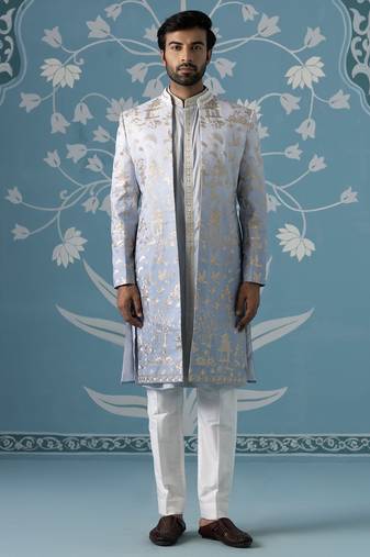 Blue embroidered polycotton indo western