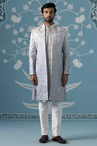 Blue embroidered polycotton indo western