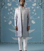 Blue embroidered polycotton indo western