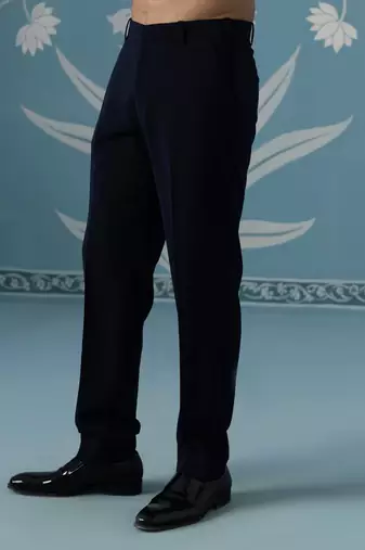 Navy textured blazer with tuxedo shirt