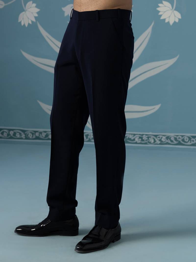 Navy textured blazer with tuxedo shirt