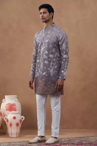 Embroidered mauve silk kurta set