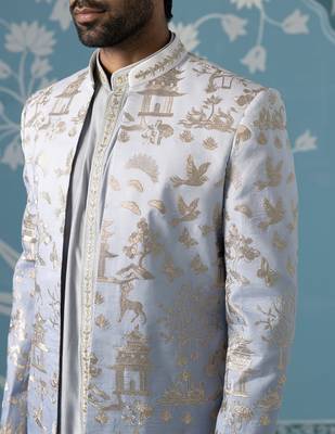 Blue embroidered polycotton indo western 2