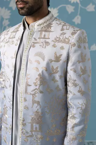 Blue embroidered polycotton indo western