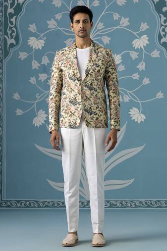 Beige floral printed blazer set